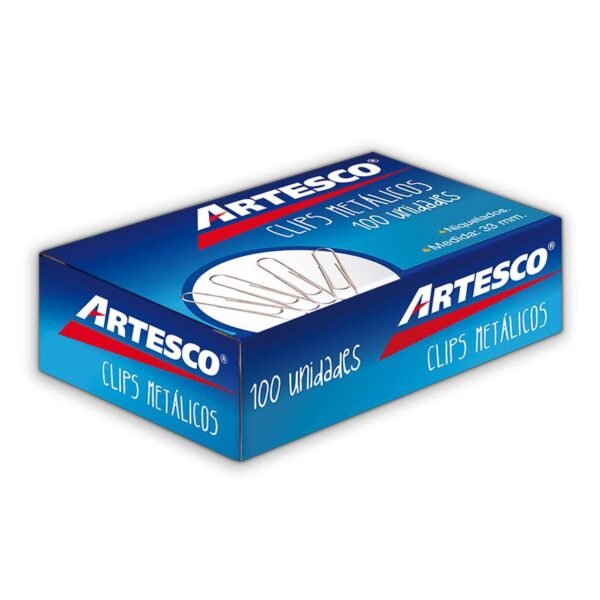 CAJA DE CLIPS METALICOS ARTESCO 33 MM X 100