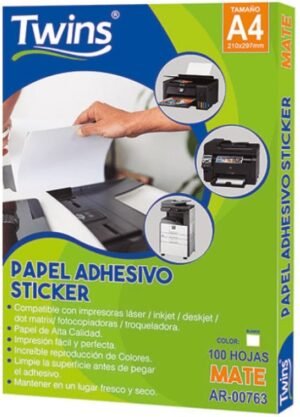 PAPEL ADHESIVO MATE A4 135 GSM X 100 HOJAS TWINS