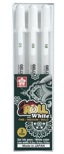 SET DE LAPICEROS BLANCOS GELLY ROLL WHITE SAKURA X 3 PCAS