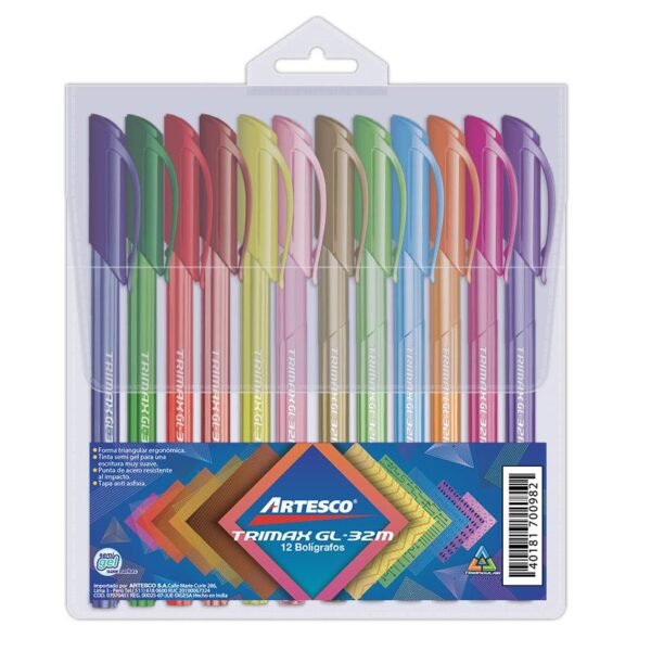 SET DE LAPICEROS SEMI GEL ARTESCO TRI MAX GL-32M X 12 PCAS
