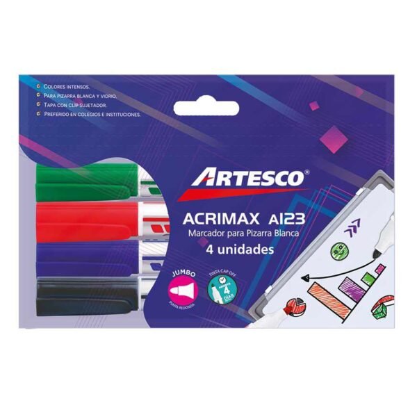 SET DE PLUMONES ACRIMAX PARA PIZARRA X 4 PCAS