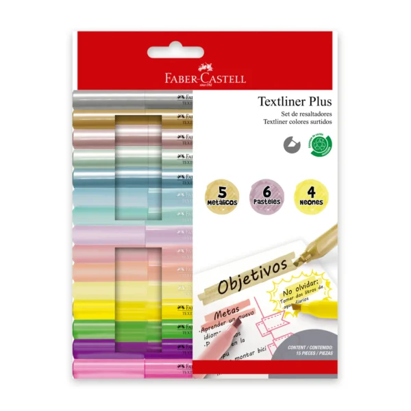 SET DE RESALTADORES TEXTLINER PLUS FABER CASTELL X 15 PZAS