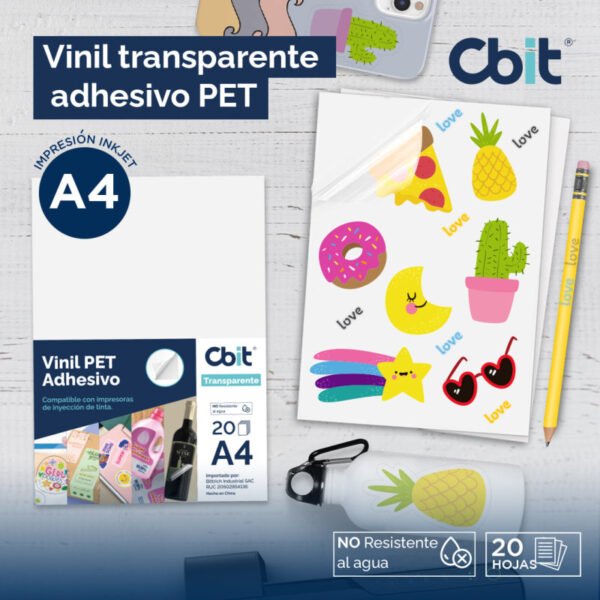 VINIL ADHESIVO TRANSPARENTE CBIT A4 X 20 HOJAS